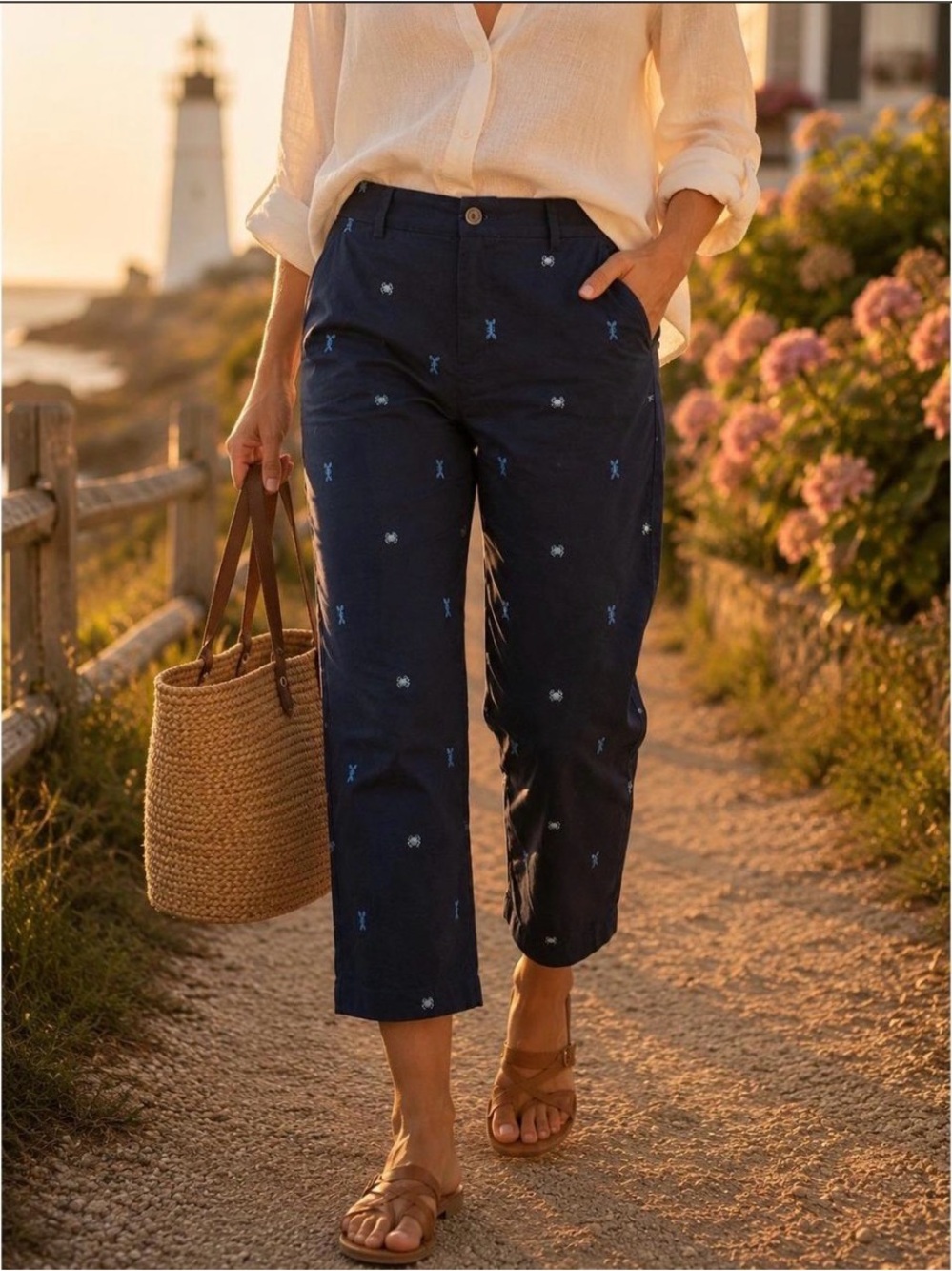 Talbots perfect crop navy capri crab and lobster size 10 coastal grandma